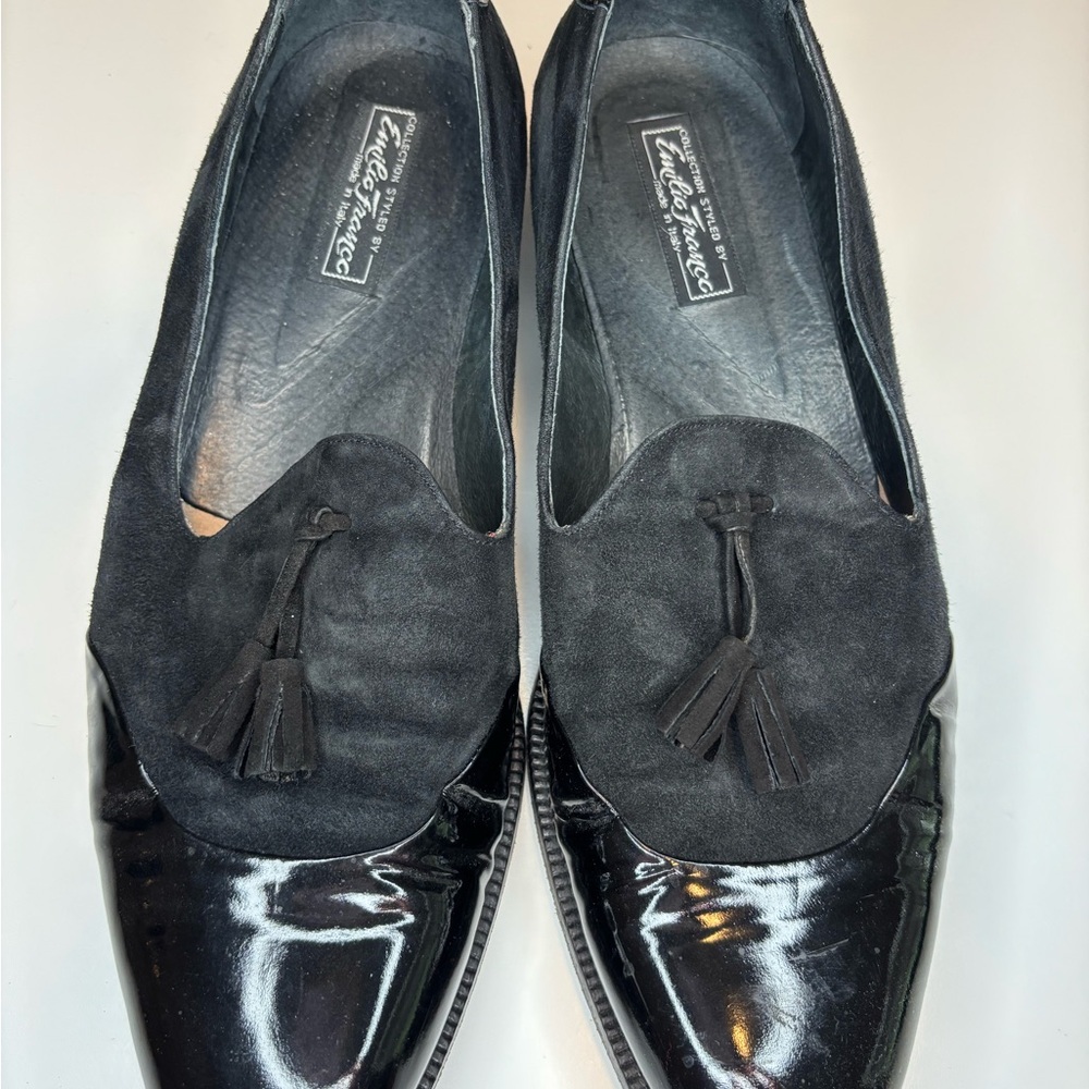 Emilio Franco Black Tassel Loafers with Suede and Patent Leather Men’s Size 11